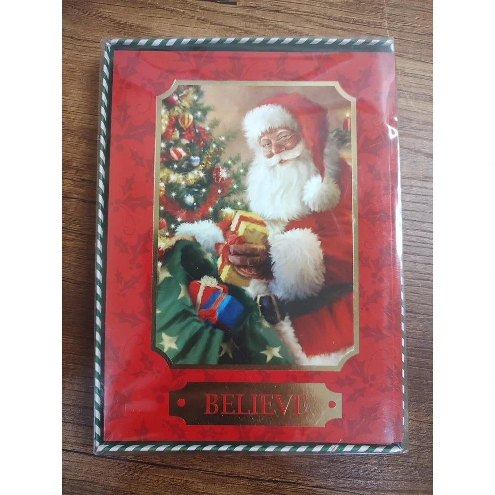 NOS Christmas House Santa Christmas Cards  12 Count Envelopes Believe A3